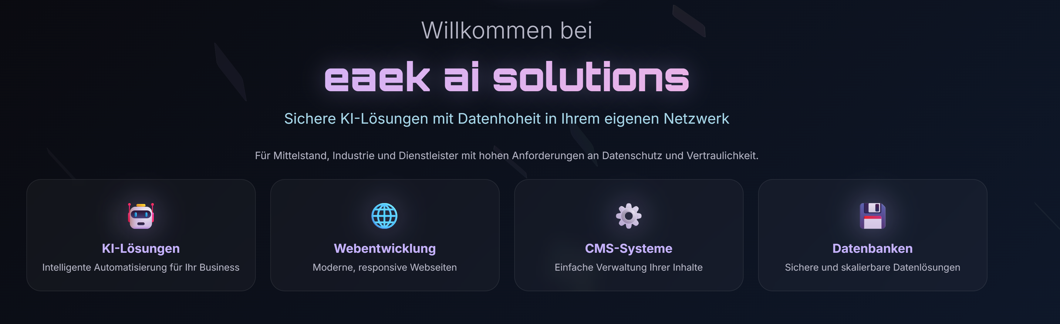 Screenshot eaek ai solutions Website